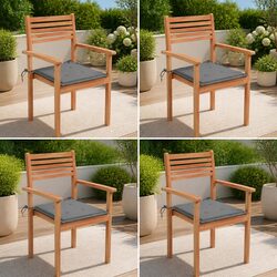 Value-Driven Stackable Teak Wood Chairs with Grey Cushions
