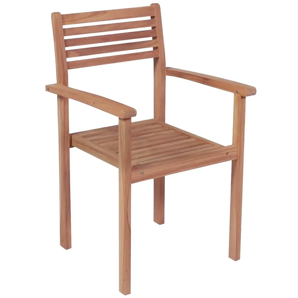 Outdoor Garden Chairs 4 Pieces Grey Cushions Teak Wood Stackable Seating