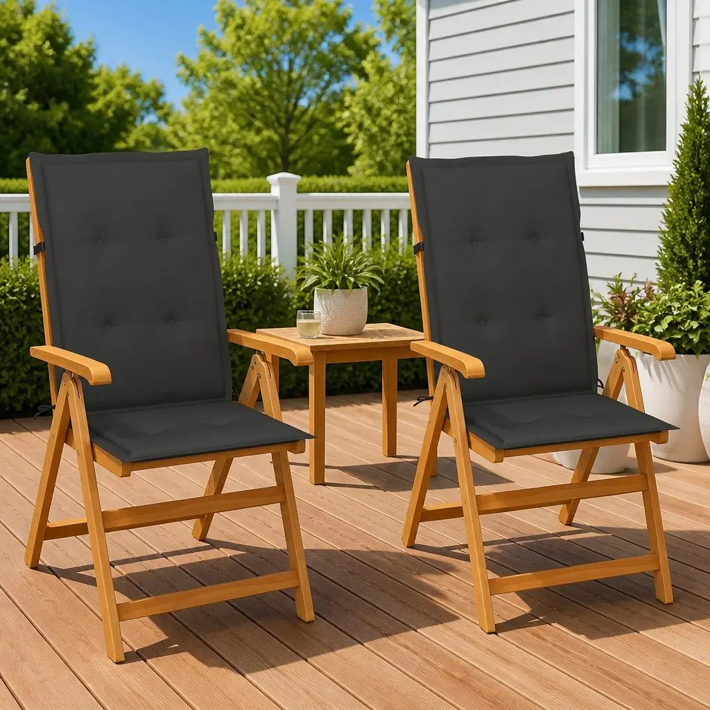 Teak Wood Outdoor Garden Chairs 2 pcs Reclining Patio Seating with Cushions Anthracite