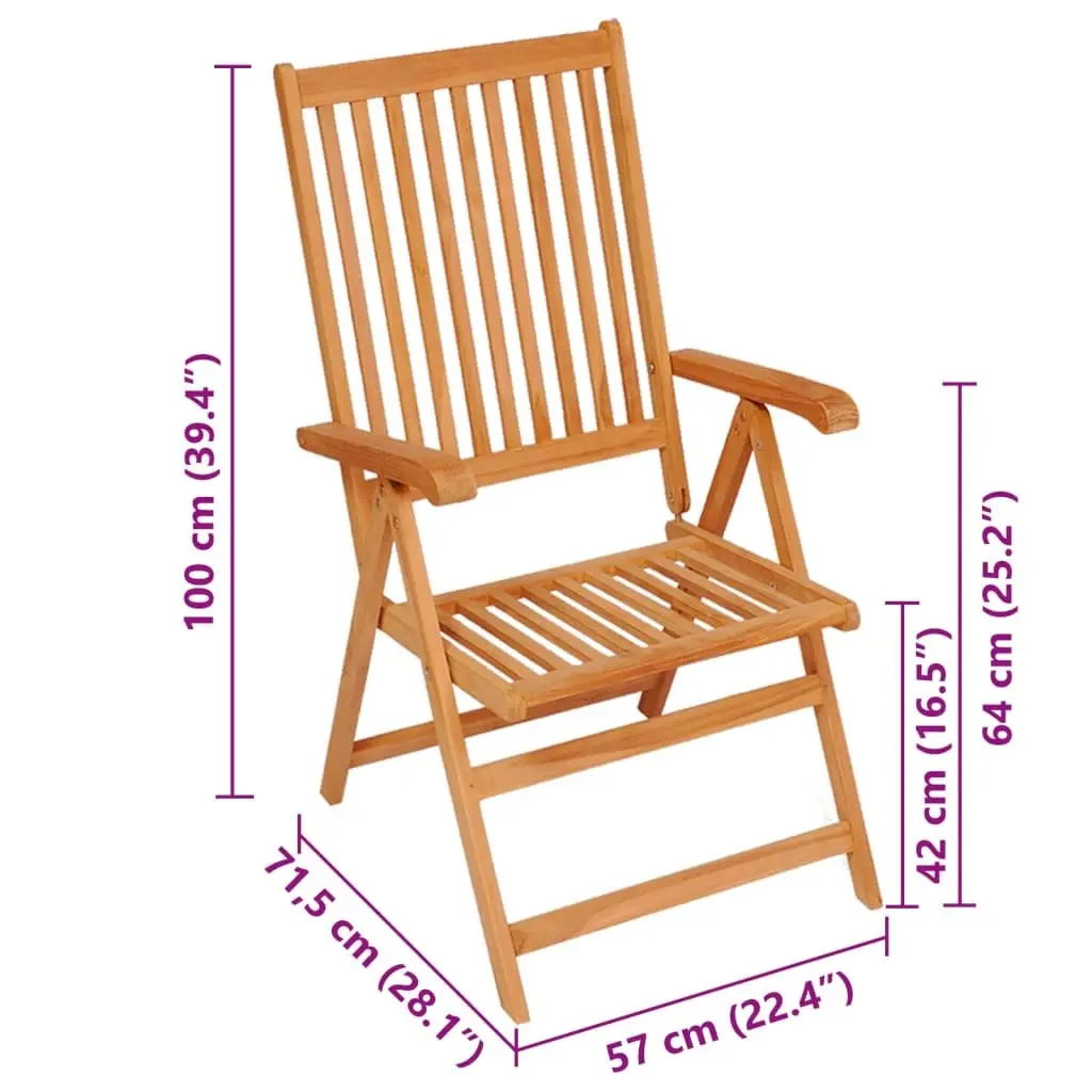 Teak Wood Outdoor Garden Chairs 2 pcs Reclining Patio Seating with Cushions Anthracite