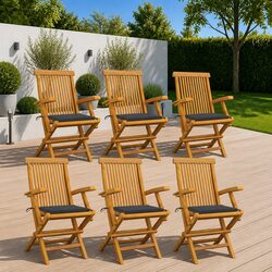 Practical Teak Wood Chair Set of 6 with Cushions