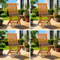 4 Folding Garden Chairs in Teak Wood with Cushions
