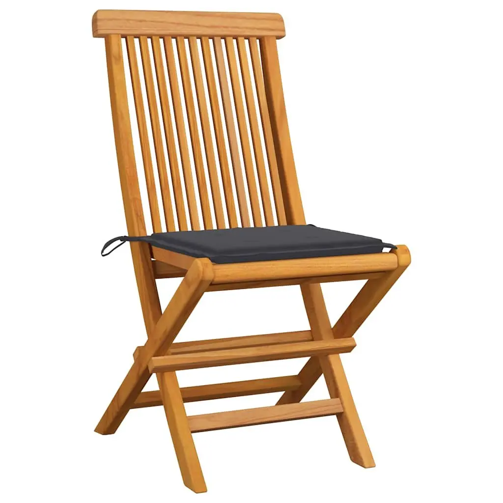 Folding Garden Chairs Set 4 pcs Outdoor Teak Wood with Anthracite Cushions