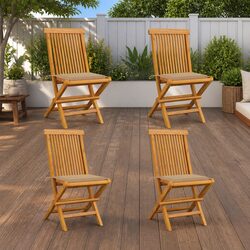 Comfortable Teak Wood Folding Chairs Set of 4 with Cushions