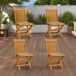 Comfortable Teak Wood Folding Chairs Set of 4 with Cushions