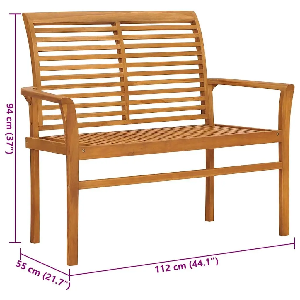 Garden Bench Outdoor Seating 112cm Teak Wood Anthracite Cushion