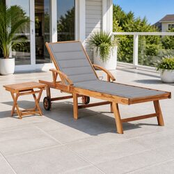 Comfortable Wooden Sun Lounger with Convenient Accessories