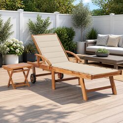 Comfortable Sun Lounger with Side Table and Cushion
