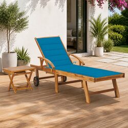 Comfortable Wooden Sun Lounger with Table and Cushion
