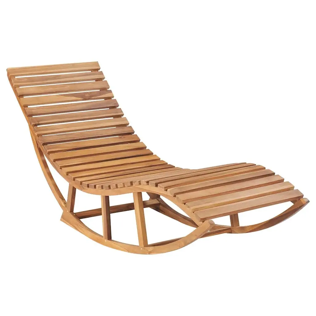 Rocking Sun Lounger Outdoor Relaxing Furniture Teak Wood with Cushion Blue