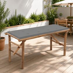 Folding Garden Bench 118 cm Outdoor Seating with Grey Cushion Portable