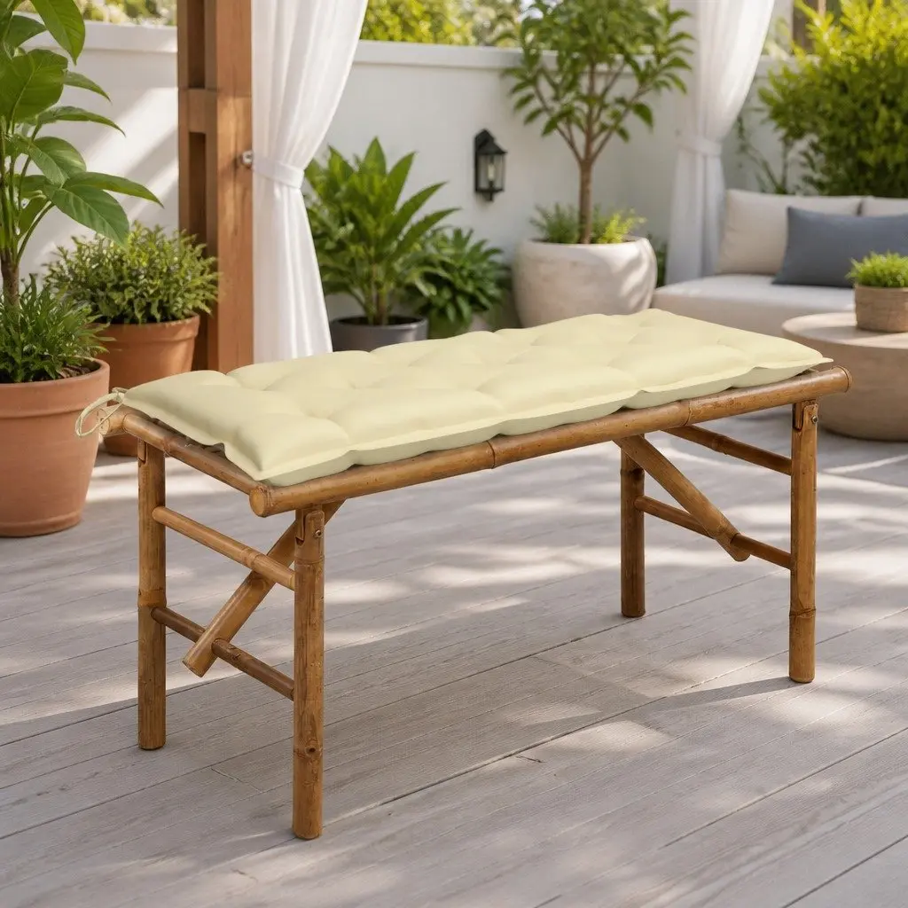 Folding Garden Bench Outdoor Seating 118cm Cream Bamboo