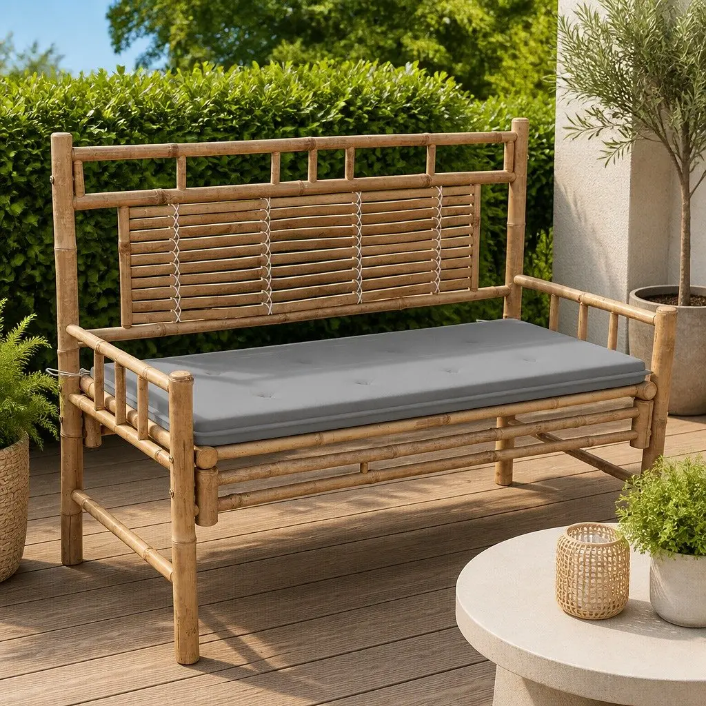 Garden Bench Outdoor Seating 120cm with Backrest Grey Bamboo