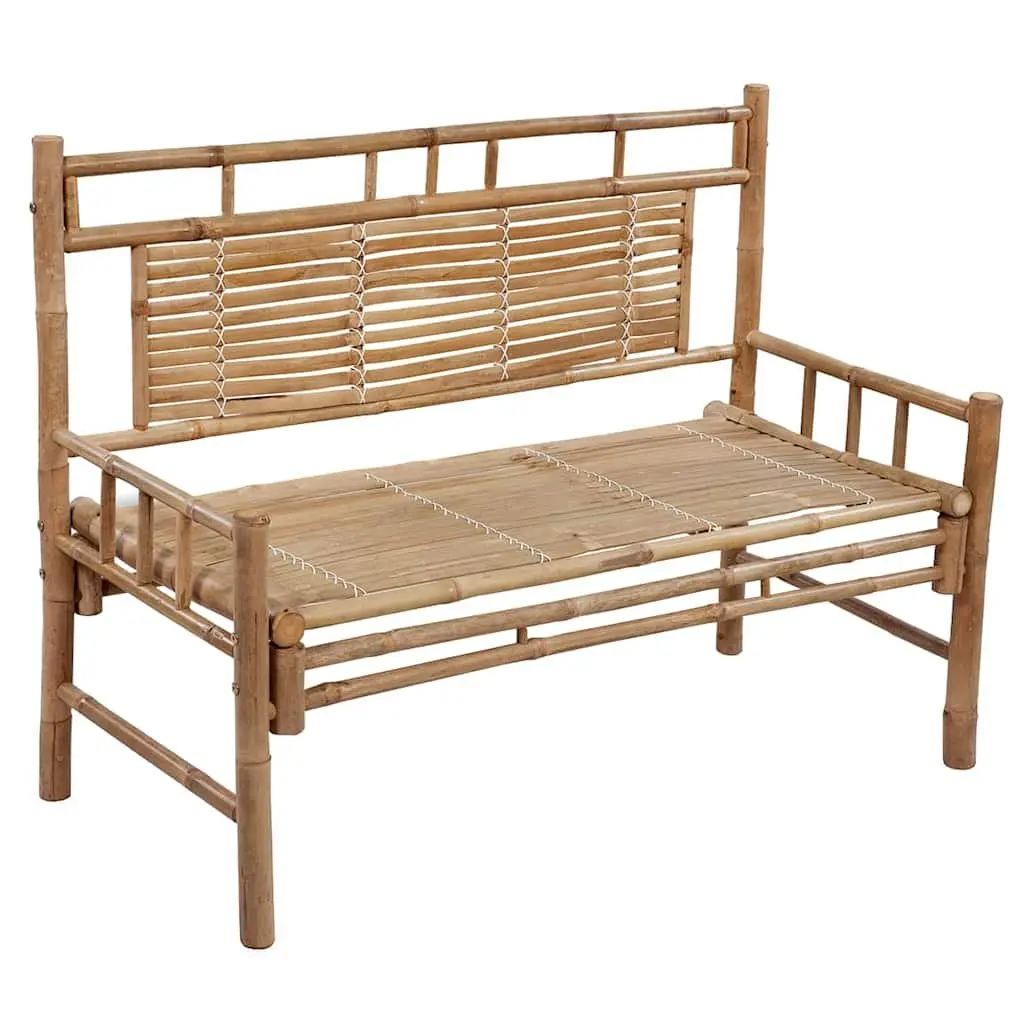 Bamboo Garden Bench Outdoor Seating 120cm with Backrest and Taupe Cushion