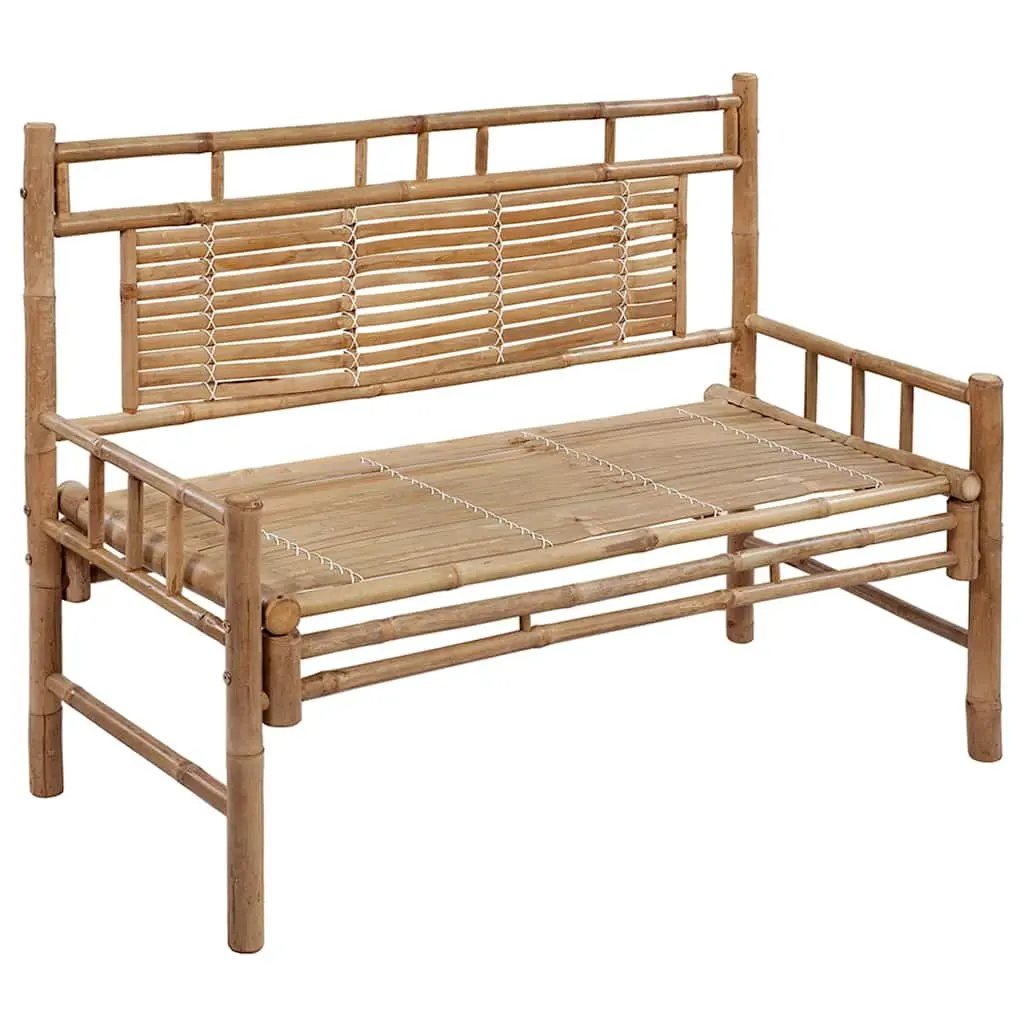 Bamboo Garden Bench with Backrest 120cm Outdoor Seating Grey Cushion