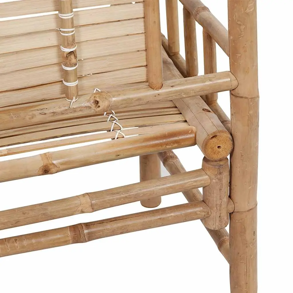 Bamboo Garden Bench with Backrest 120cm Outdoor Seating Grey Cushion