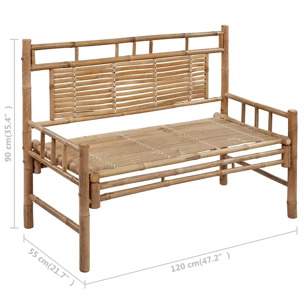 Bamboo Garden Bench with Backrest 120cm Outdoor Seating Grey Cushion