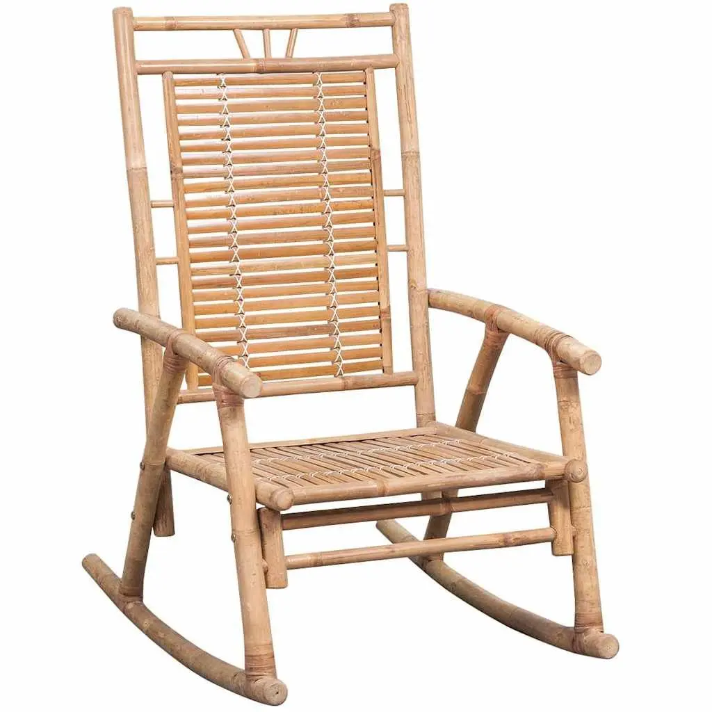 Bamboo Rocking Chair Garden Patio Armchair with Cushion Brown