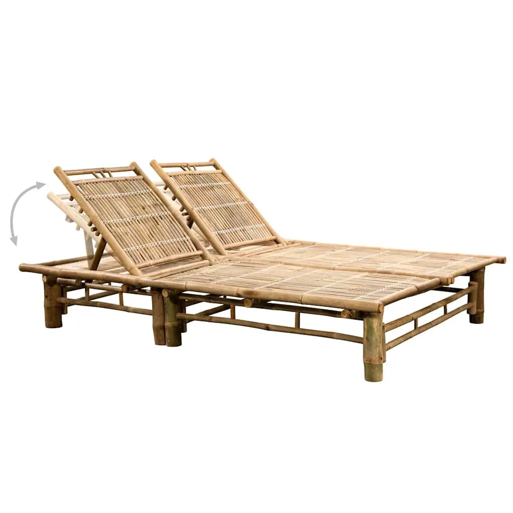 Bamboo Sun Lounger Adjustable Reclining Garden Outdoor Seating 2-Person Blue
