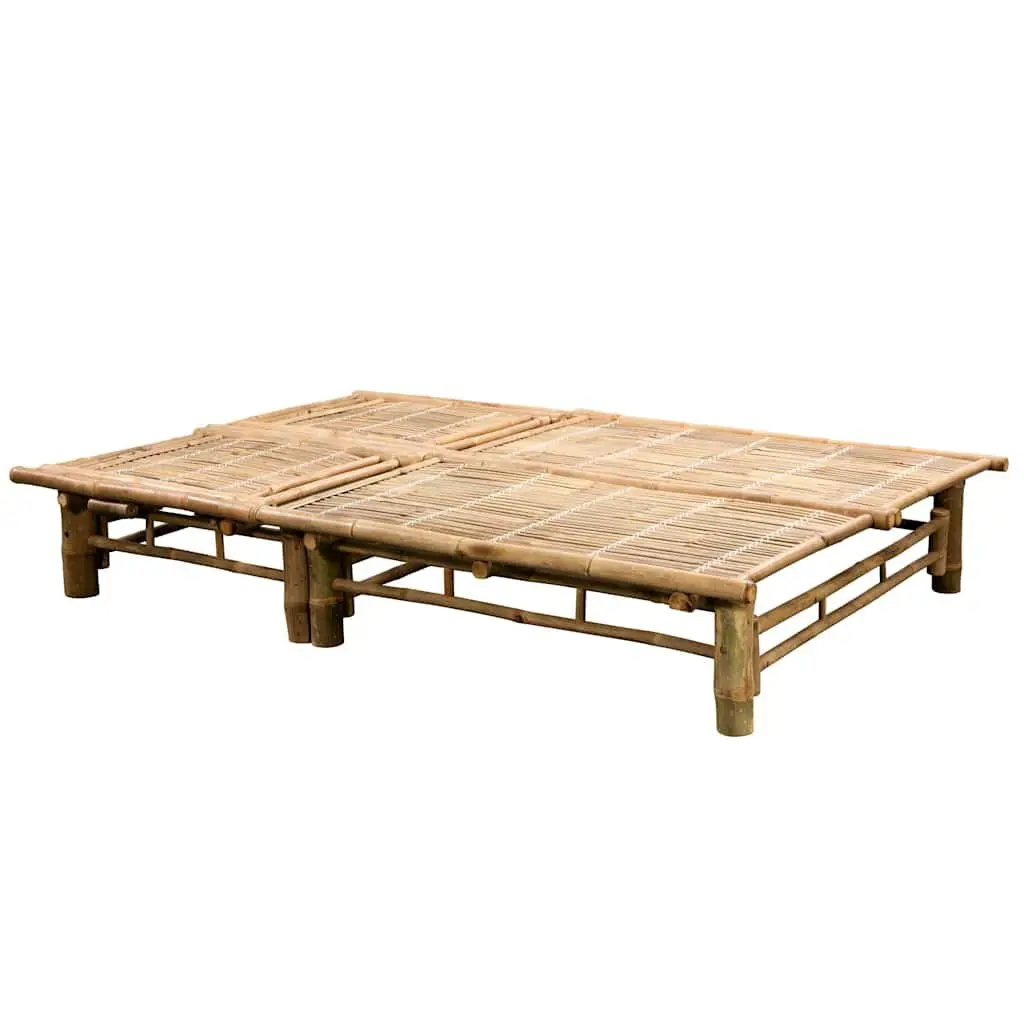 Bamboo Sun Lounger Adjustable Reclining Garden Outdoor Seating 2-Person Blue