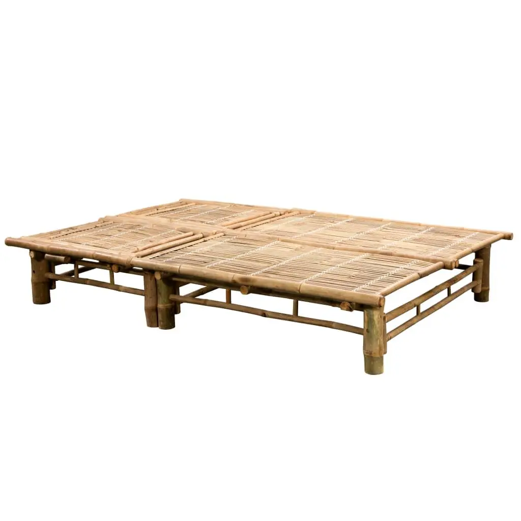 Bamboo Sun Lounger 2-Person Outdoor Seating Reclining Adjustable Backrests Black