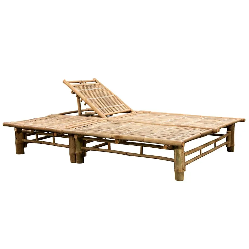 Bamboo Sun Lounger Outdoor Seating 2 Person Adjustable Backrest Taupe