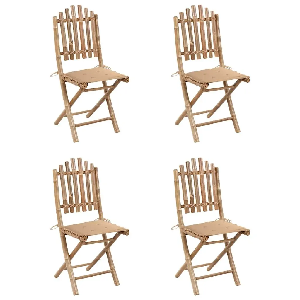 Folding Outdoor Dining Set Bamboo Garden Table Chairs 5 Piece Beige