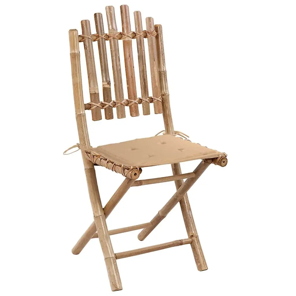 Folding Outdoor Dining Set Bamboo Garden Table Chairs 5 Piece Beige