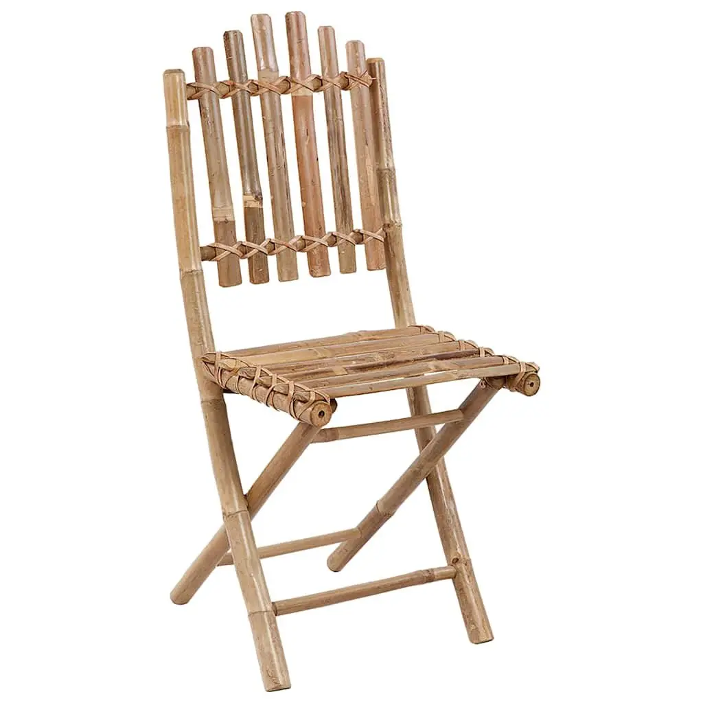 Folding Outdoor Dining Set Bamboo Garden Table Chairs 5 Piece Beige