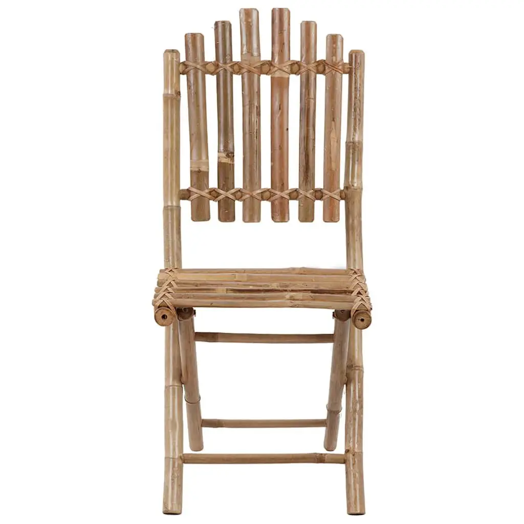 Folding Outdoor Dining Set Bamboo Garden Table Chairs 5 Piece Beige