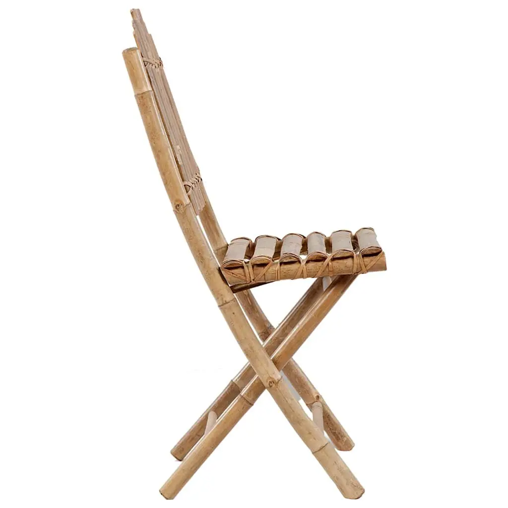 Folding Outdoor Dining Set Bamboo Garden Table Chairs 5 Piece Beige