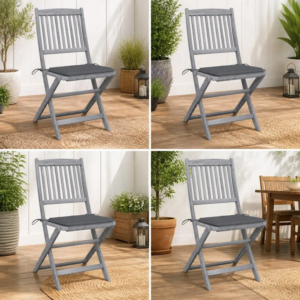 Folding Outdoor Chairs Set 4 Pieces Cushions Solid Wood Garden Dining Anthracite
