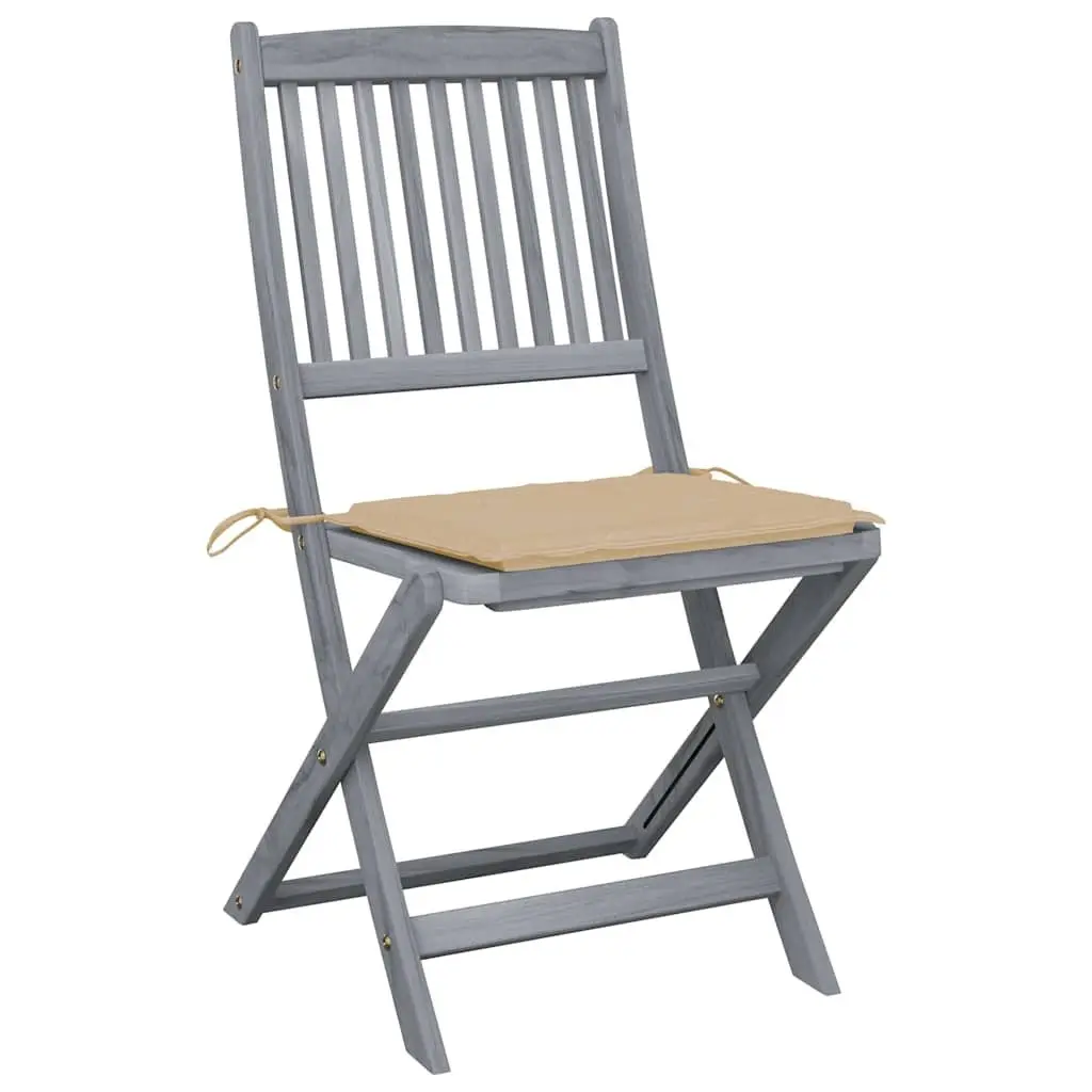 Folding Chairs Set 4 Piece Outdoor Dining Garden Patio Grey with Cushions