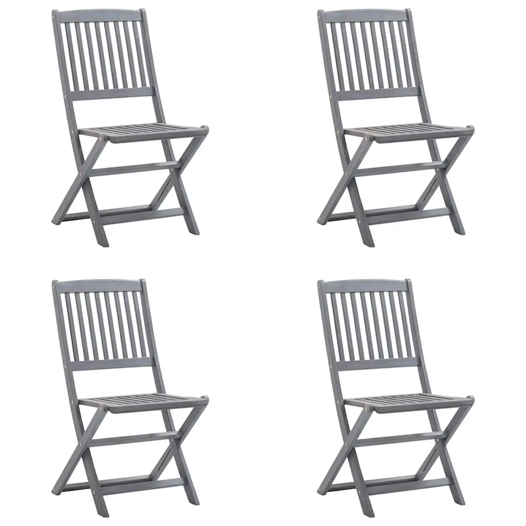 Folding Chairs Set 4 Piece Outdoor Dining Garden Patio Grey with Cushions