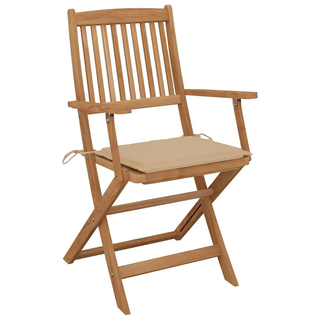 Folding Garden Chairs Set of 4 Acacia Wood with Cushions Beige