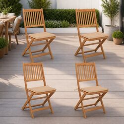 Beige Folding Outdoor Chairs with Cushions – Set of 4