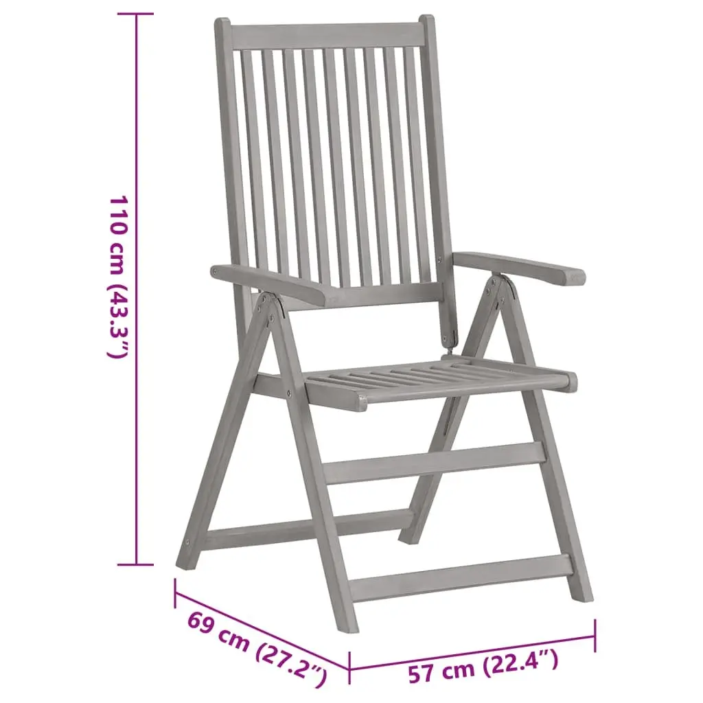 Outdoor Reclining Chairs Set 2 pcs Garden Seating Solid Acacia Wood Grey Wash