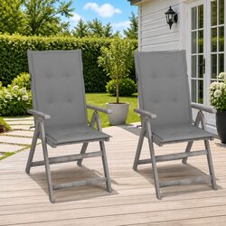 Outdoor Reclining Chairs Set 2 pcs Grey Wood Garden Seating with Cushions