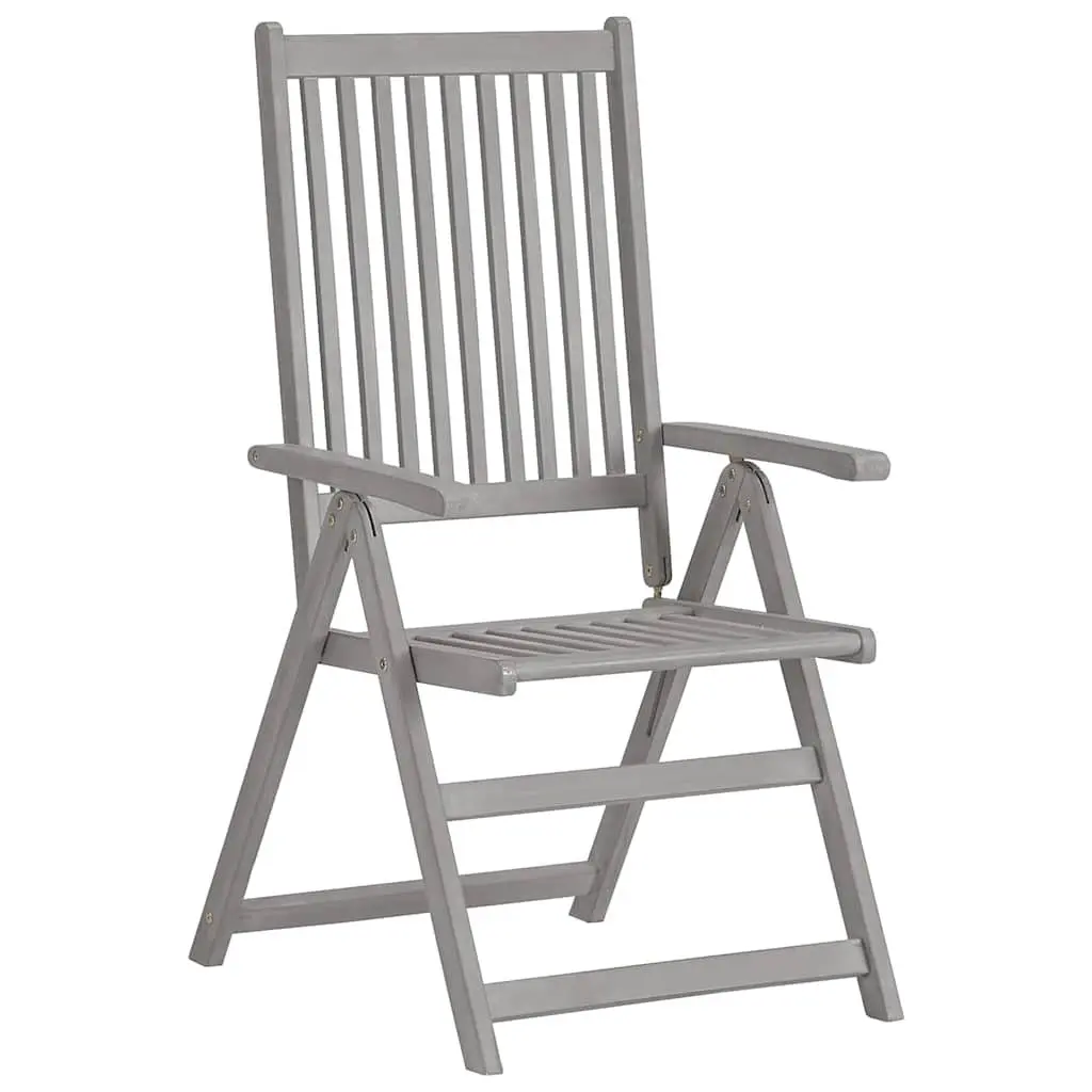 Outdoor Reclining Chairs Set 3 Piece Garden Armchairs 5 Position Adjustable Backrest Grey Cushions Acacia