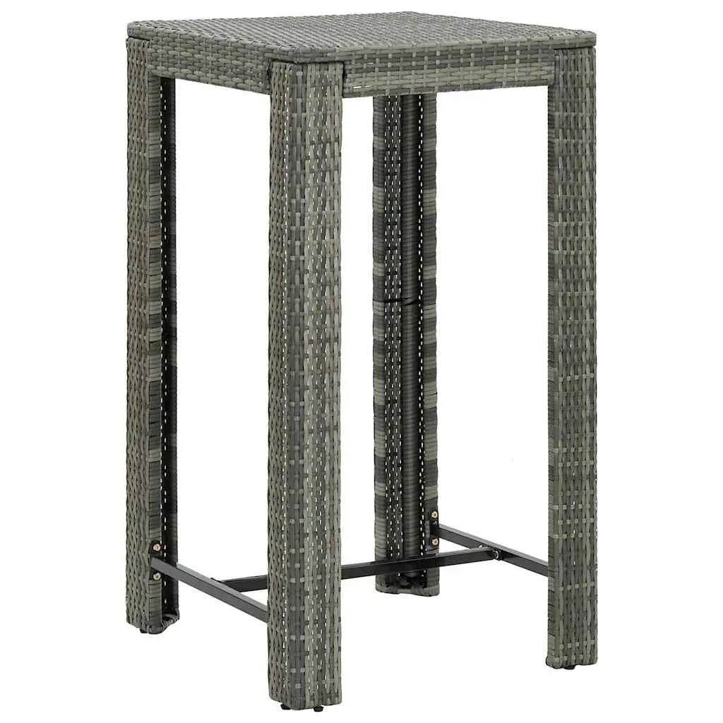3 Piece Outdoor Bar Set Bar Table and Stools Cushioned Grey Poly Rattan