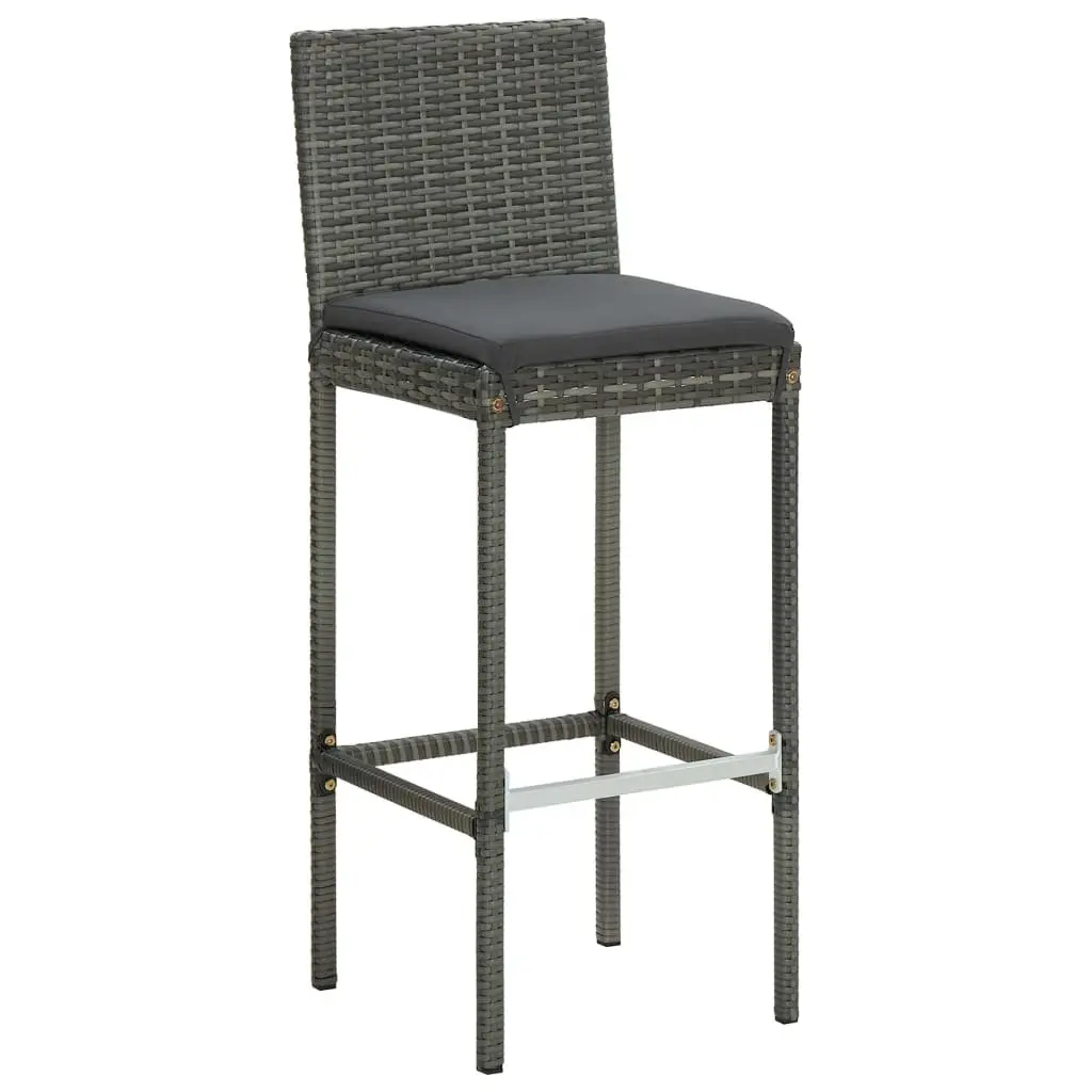 5 Piece Outdoor Bar Set Grey Poly Rattan Garden Bar Table Stools with Cushions