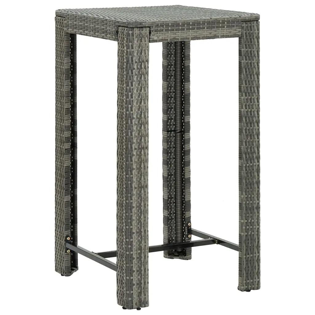 5 Piece Outdoor Bar Set Grey Poly Rattan Garden Bar Table Stools with Cushions