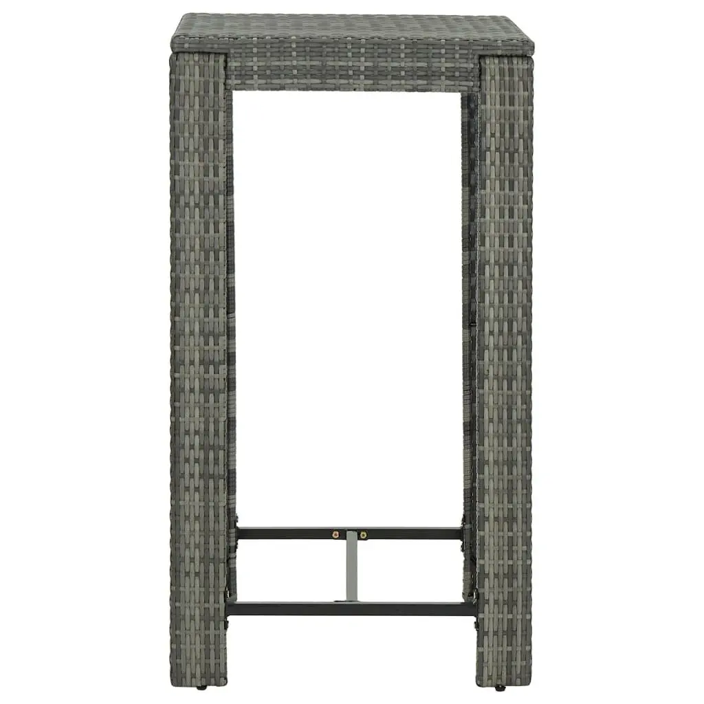 5 Piece Outdoor Bar Set Grey Poly Rattan Garden Bar Table Stools with Cushions