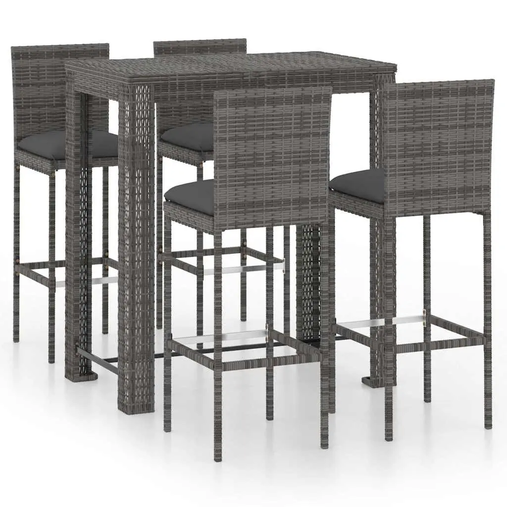 Outdoor Bar Set Grey Garden Stools and Table with Cushions 5 Piece Poly Rattan