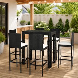 7 Piece Black Outdoor Bar Set: Value and Comfort