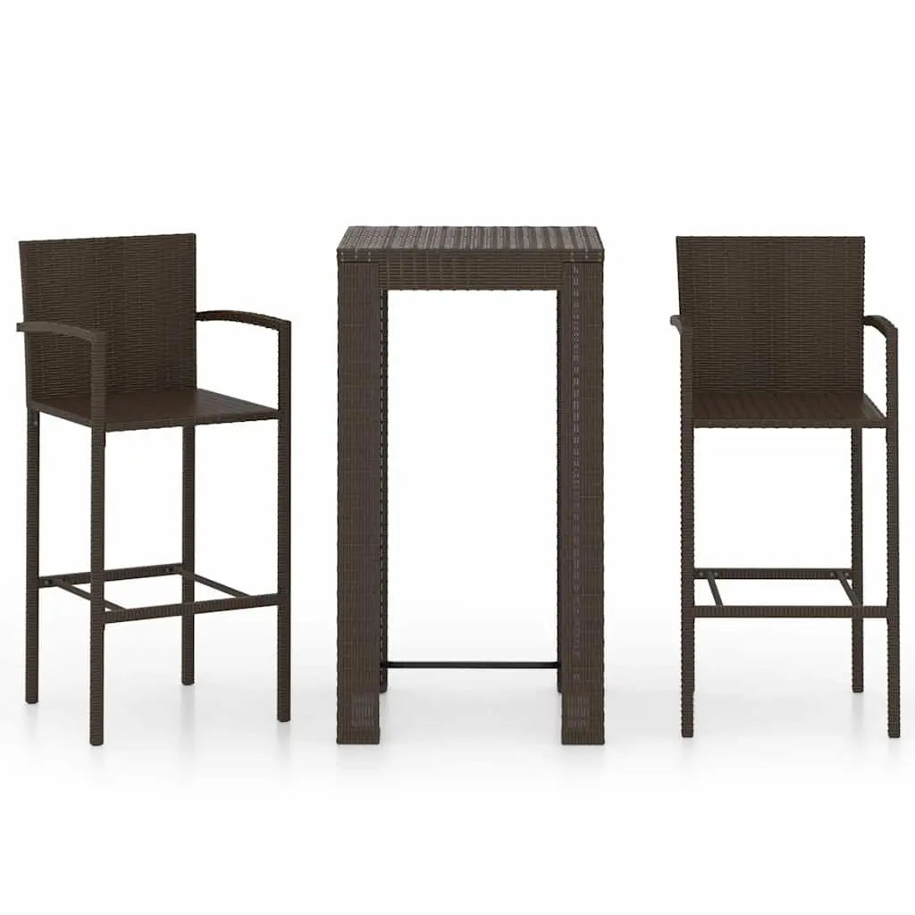 3 Piece Outdoor Bar Set Garden Bar Table and Stools Brown
