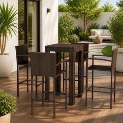 Comfortable 5 Piece Brown Bar Set for Your Patio