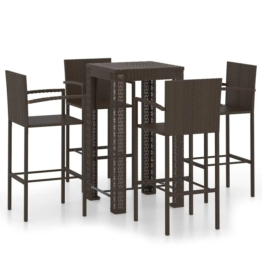 Outdoor Bar Set 5 Piece Bar Table Stools Brown Poly Rattan