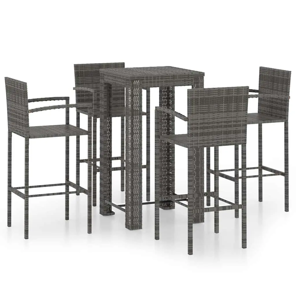 Outdoor Bar Set 5 Piece Poly Rattan Grey with Armrest Garden Patio Bar Table