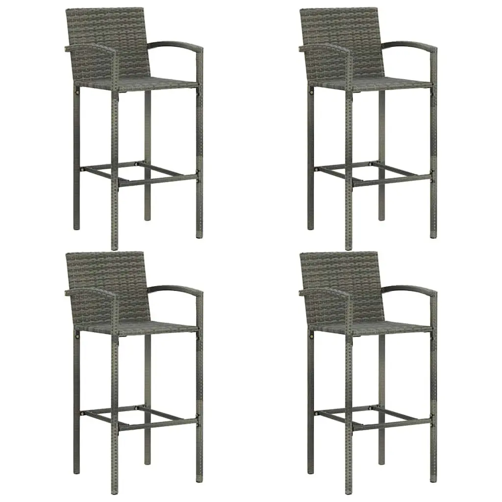 Outdoor Bar Set 5 Piece Poly Rattan Grey with Armrest Garden Patio Bar Table